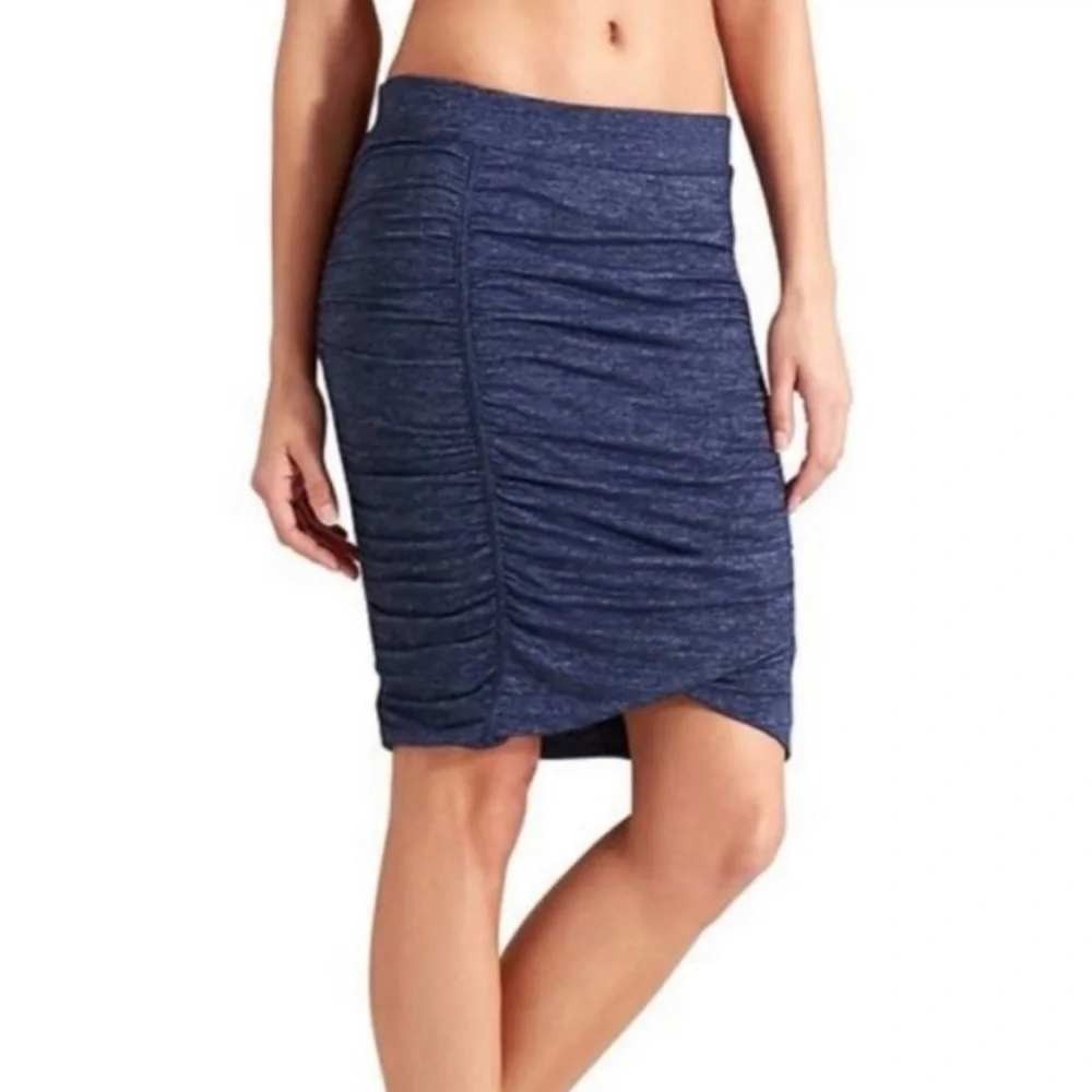 Athleta Odyssey Twisted Ruched Mini Skirt XS Blue Heathered Adjustable Fitted